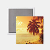 サンセットマグネットのビーチで熱帯のヤシの木 マグネット (正面/裏面)