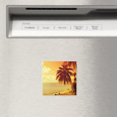 サンセットマグネットのビーチで熱帯のヤシの木 マグネット (インサイチュ (食洗機))