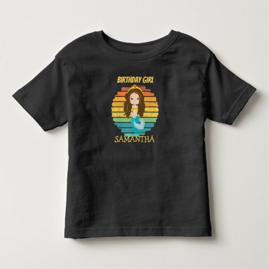 サンセットマーメイドの黄色の誕生日Tシャツ トドラーTシャツ (正面)