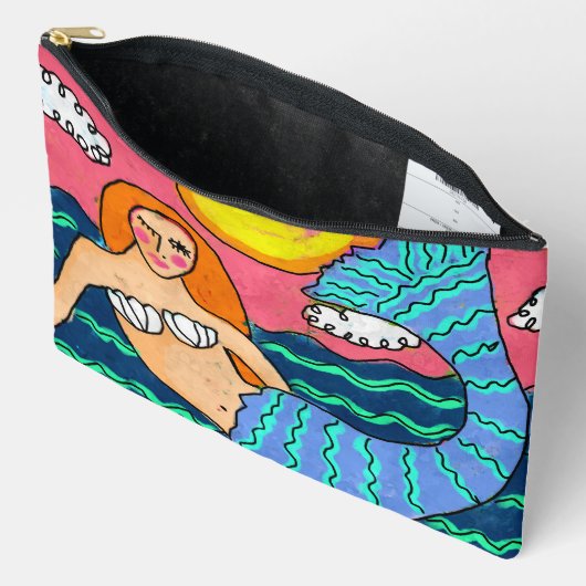 サンセットマーメイド抽象芸術アート アクセサリーポーチ (見開き)