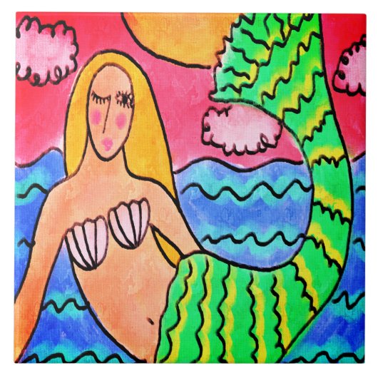 サンセットマーメイド抽象芸術絵画デジタル タイル (正面)
