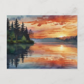 サンセットミスティカラフルレイクウォーターカラーアート ポストカード (正面)
