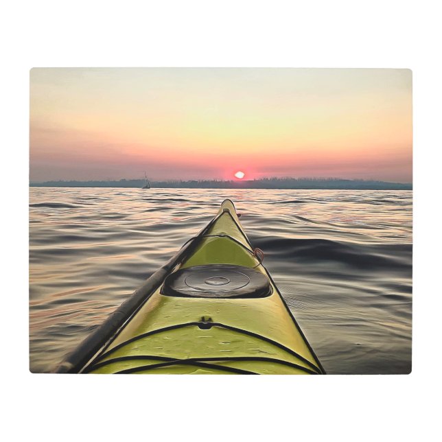 サンセットメタルアートでカヤック メタルプリント (正面)