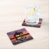 サンセットメモリアルで馬に乗ったカウボーイ スクエアペーパーコースター (インサイチュ)