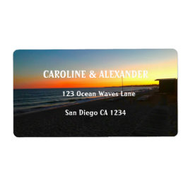 サンセットモダン海サンセットトロピカルビーチ結婚式 ラベル