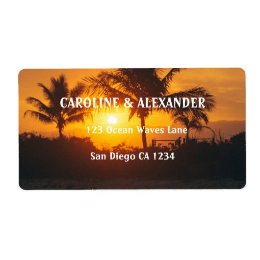 サンセットモダン海トロピカルビーチ結婚式ラベル ラベル (正面)