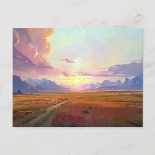 サンセットモンタナビッグスカイ絵を描サンセットの麓 ポストカード (正面)