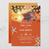 サンセットヨット&パームツリーズトロピカルビーチ結婚式 招待状 (正面/裏面)