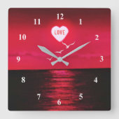 サンセットラブ – ロマンチック – 黒い赤 – カスタマイズ可能 スクエア壁時計 (正面)