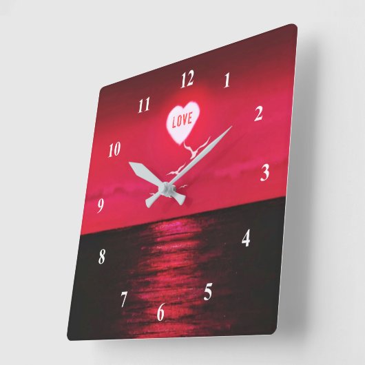 サンセットラブ – ロマンチック – 黒い赤 – カスタマイズ可能 スクエア壁時計 (傾斜)