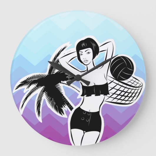 サンセットリゾートシェブロンプリント ラージ壁時計 (正面)