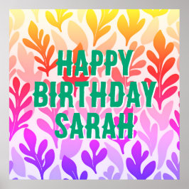 サンセットリーフグラデーションカラフルハッピーバースデーパーティー ポスター