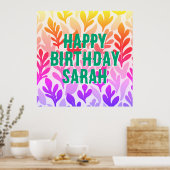 サンセットリーフグラデーションカラフルハッピーバースデーパーティー ポスター (キッチン)