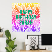 サンセットリーフグラデーションカラフルハッピーバースデーパーティー ポスター (ホームオフィス)