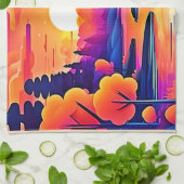 サンセットレイクファンタジーアート キッチンタオル (折り畳み)