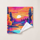 サンセットレイクファンタジーアート バスタオルセット (ウォッシュタオル)