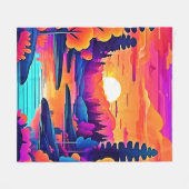 サンセットレイクファンタジーアート フリースブランケット (正面(横))