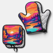 サンセットレイクファンタジーアート 鍋つかみ&鍋敷きセット (正面/裏面)