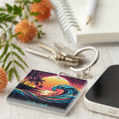 サンセットレトロサーフウェーブ –  キーホルダー (正面右)