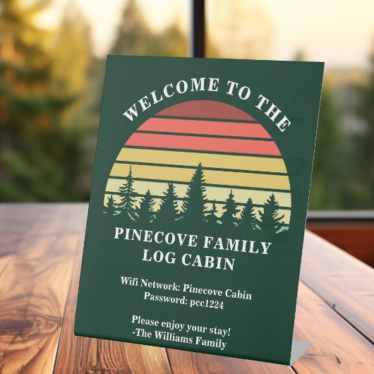 サンセットロパーソナライズされたグキャビン湖ハウスウェルカム 台座サイン