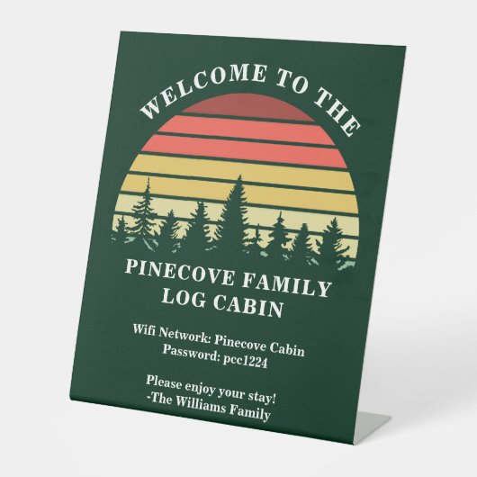 サンセットロパーソナライズされたグキャビン湖ハウスウェルカム 台座サイン (正面)