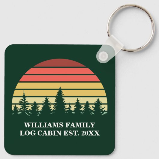 サンセットロパーソナライズされたグキャビン湖ハウスグリーン キーホルダー (裏面)