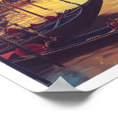 サンセットヴェネツィアイタリアヴィンテージトラベルイラストレーション ポスター (角)