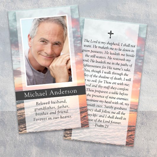 サンセット写真葬儀記念祈りの言葉カード