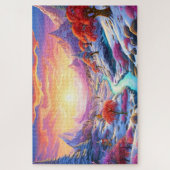 サンセット冬の雪の自然カラフルプリント風景 ジグソーパズル (縦)