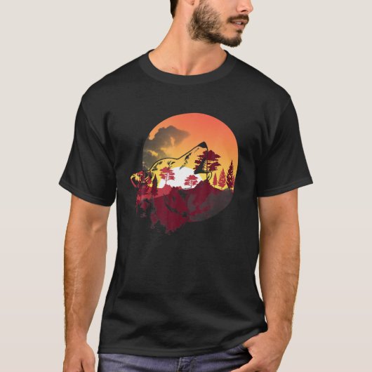 サンセット動物野外森林動物ハウリングウルフN Tシャツ (正面)