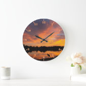 サンセット反射とサンドヒルクレーンのシルエット ラージ壁時計 (ホーム)