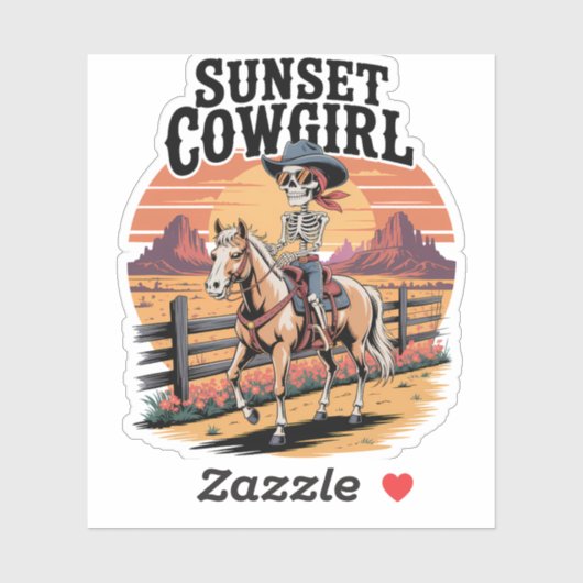 サンセット女性のカーボーイスケルトンライディングホース シール (シート)