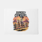 サンセット女性のカーボーイスケルトンライディングホース ドアマット (正面)