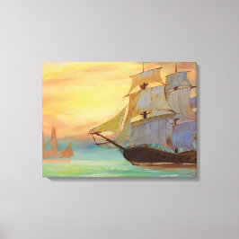 サンセット帆船ハンドアー絵を描ト航海のル キャンバスプリント