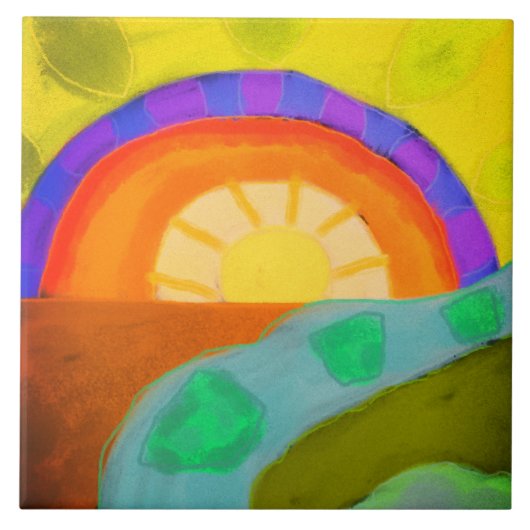 サンセット抽象芸術デジ絵画タル タイル (正面)