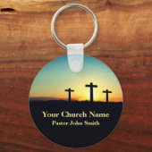 サンセット教会の牧師のビジネスを3つのクロス キーホルダー (正面)
