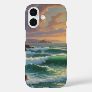 サンセット海シー絵を描スケープのアートワーク iPhone 16ケース