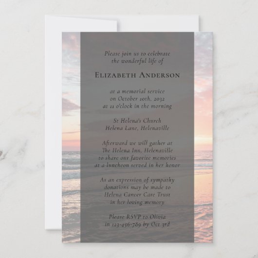 サンセット海写真葬儀 招待状 (裏面)