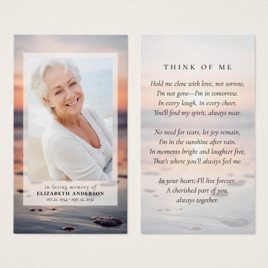 サンセット海写真葬式祈りの言葉カード (正面&裏面)