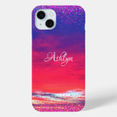 サンセット熱ピンクの青い雲紙吹雪ドット名 Case-Mate iPhoneケース (裏面)