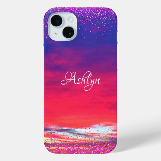 サンセット熱ピンクの青い雲紙吹雪ドット名 Case-Mate iPhoneケース (裏面)