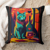 サンセット猫の本とワイン クッション (ブランケット)