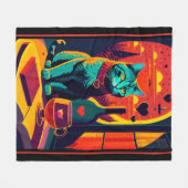 サンセット猫の本とワイン フリースブランケット (正面(横))