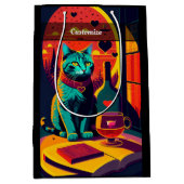 サンセット猫の本とワイン ミディアムペーパーバッグ (正面)