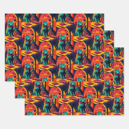 サンセット猫の本とワイン ラッピングペーパーシート