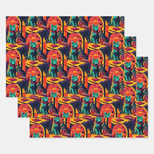 サンセット猫の本とワイン ラッピングペーパーシート (セット)