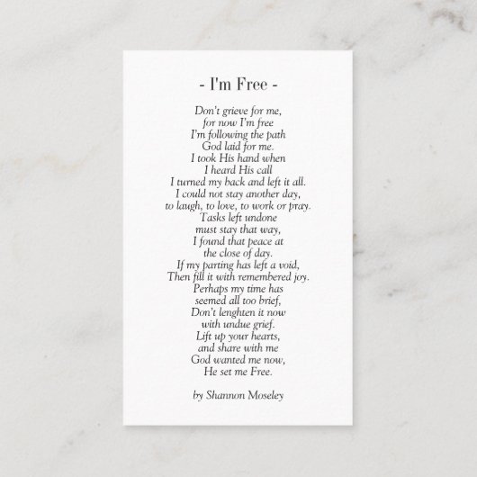 サンセット祈りの言葉カード – アイムフリー 名刺 (裏面)