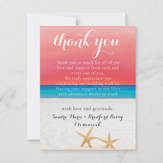 サンセット紅葉トロピカルビーチスタフィッ結婚ズ サンキューカード (裏面)