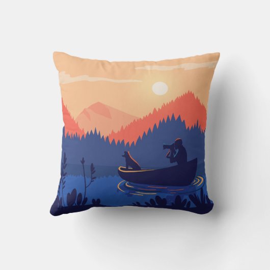 サンセット素朴魚釣りシーン装飾用クッション クッション (裏面)