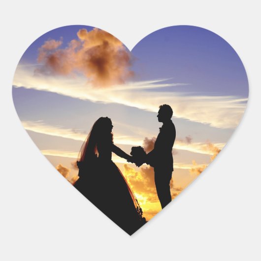 サンセット結婚のカップル ハートシール (正面)